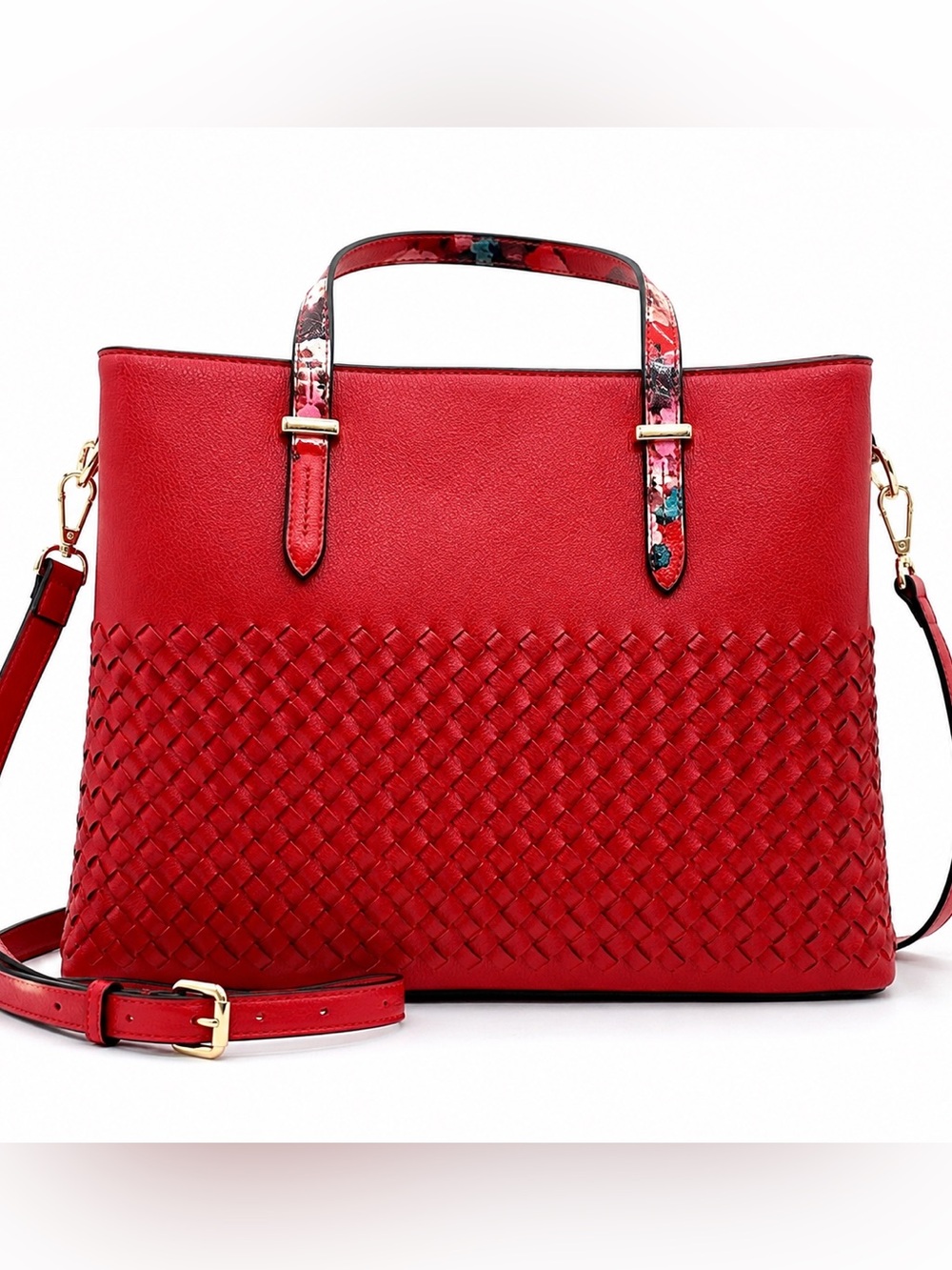 La Terre Fashion Red Woven Tote Crossbody Bag NWT Adjustable Strap